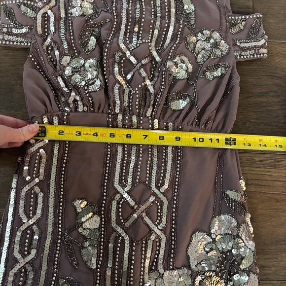 NWT. ASOS Embellished Sequin Beaded Flapper Midi Dress 2 Mauve Floral Geometric - Picture 12 of 16